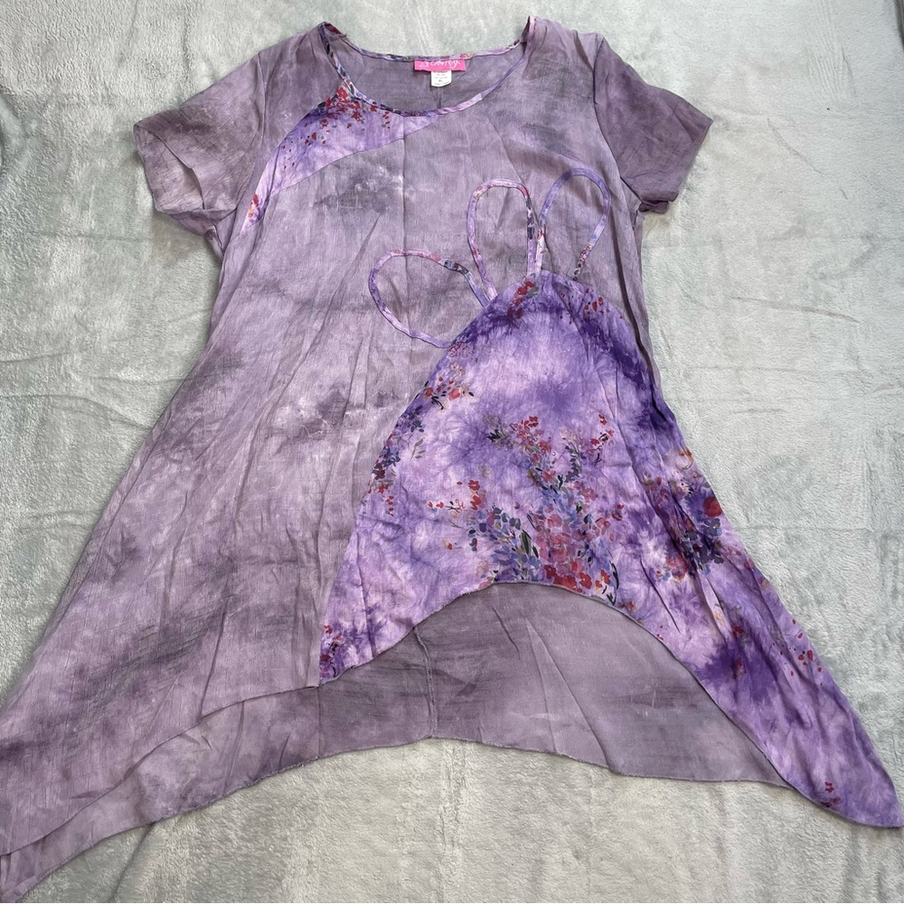 Crazy Fish Dress Beach Coverup XL Hawaii Sheer Purple Floral